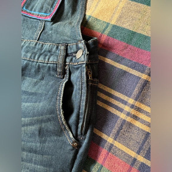 Free Prople Distressed Brady Wash Denim Colour Block Overalls - Picture 11 of 16